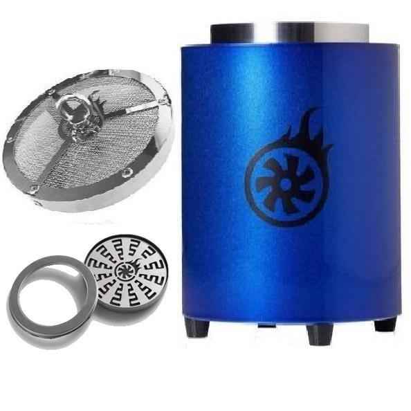 Magic Blue shisha heat management system set with blue premium burner and metal accessories.