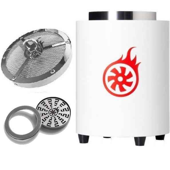 White shisha charcoal burner set with metal mesh tray and heat management system