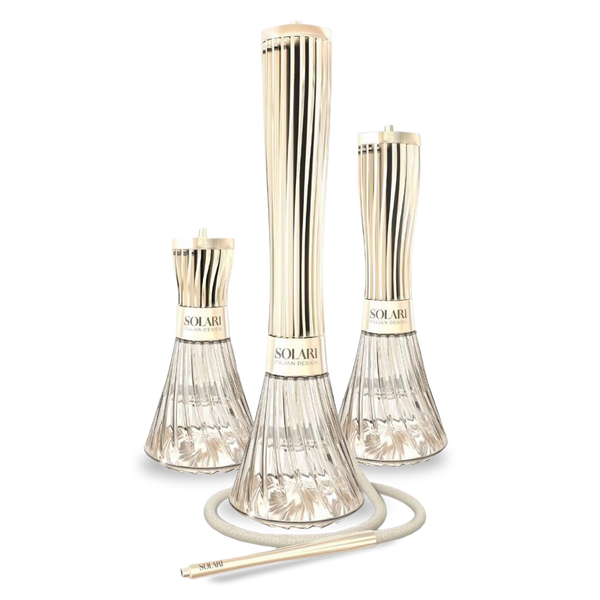 Elegant gold and glass shisha pipes set, modern design, Solari branding visible