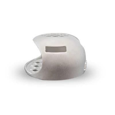 Modern silver hookah heat management device with vented design on white background