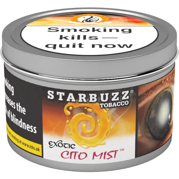 Starbuzz Citrus Mist shisha flavour tobacco tin with health warning labels