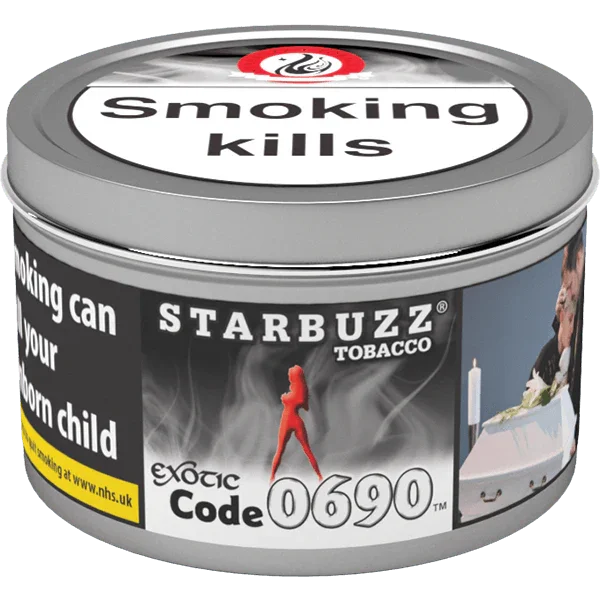 Starbuzz Tobacco Code 0690 shisha flavour tin with smoking warning labels