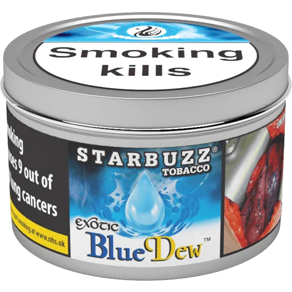 Starbuzz Tobacco Blue Dew shisha flavour tin with smoking warning label