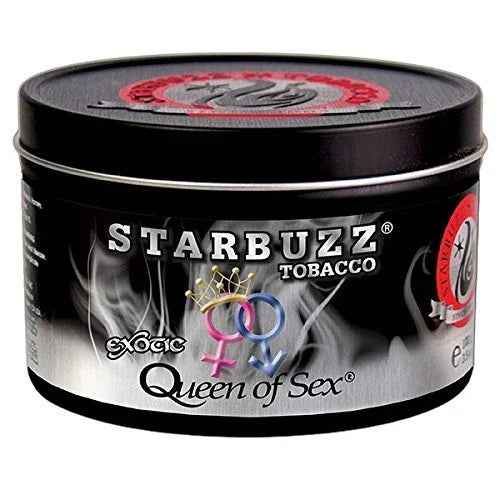Starbuzz Queen of Sex bold shisha tobacco tin with smoky graphic and gender symbols on label