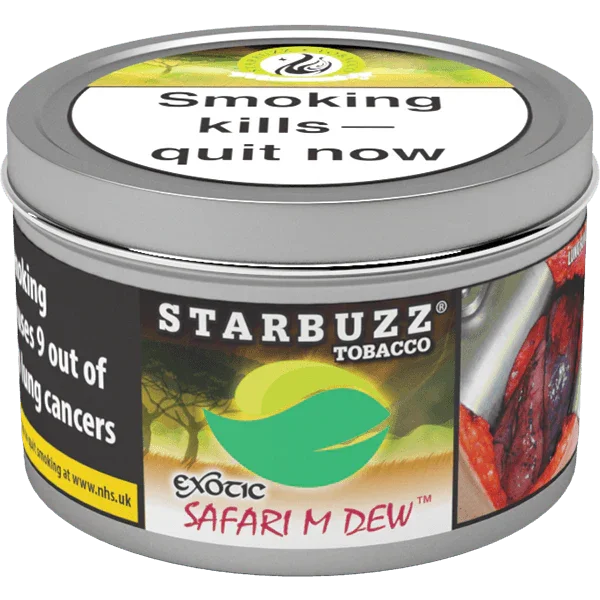 Starbuzz Safari Melon Dew shisha tobacco tin with health warning label