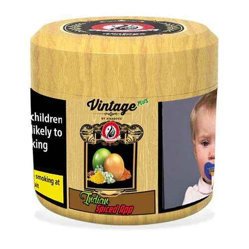 Vintage Plus Indian Spiced App shisha tobacco jar with fruit and spice graphics