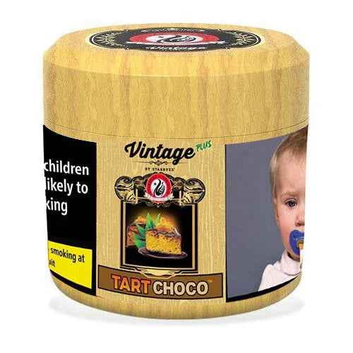 Vintage Plus Tart Choco tobacco container, warning label, and child safety image