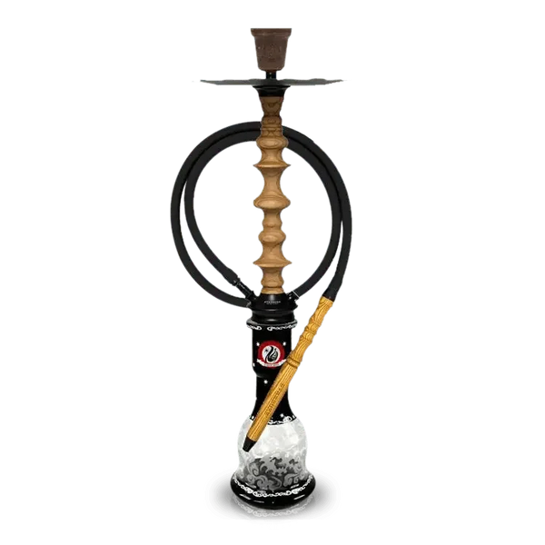 Modern oak wood hookah with black base and decorative smoke pattern
