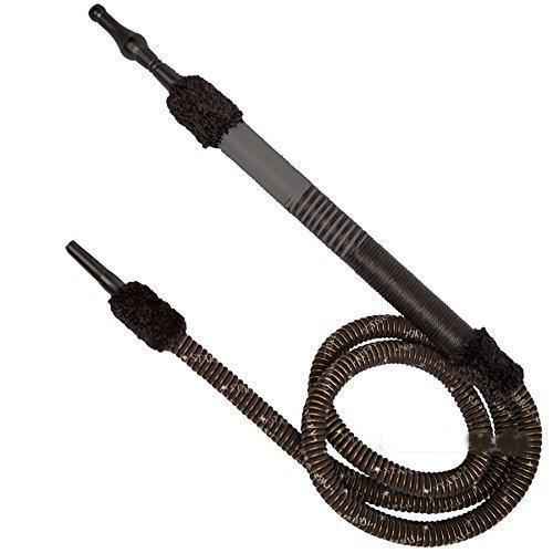 Black and grey washable hookah hose with coiled flexible design on white background