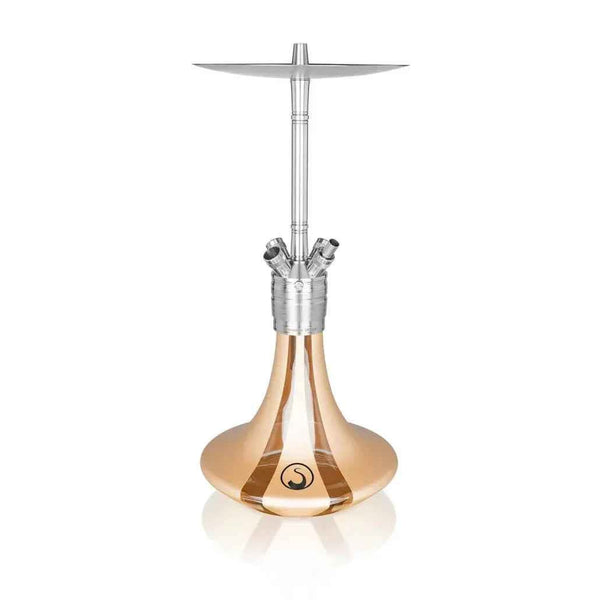 Modern gold and silver hookah with sleek design on white background