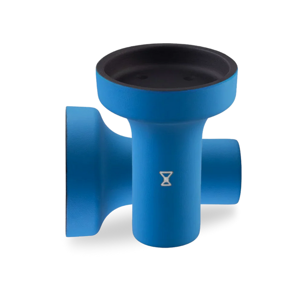 Blue shisha bowl with black interior and hourglass icon, isolated on white background
