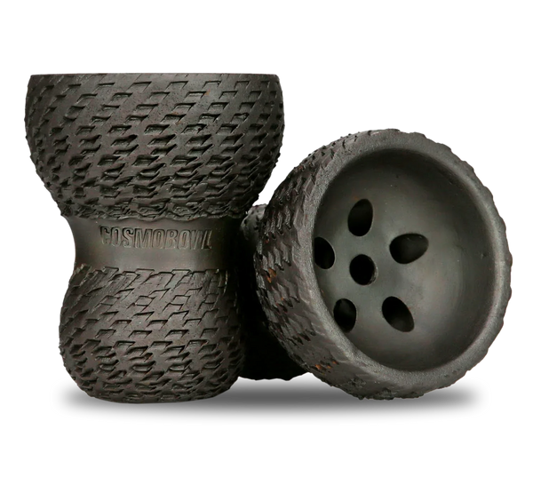 Textured black Turkish shisha bowl with multiple holes, ideal for hookah setup