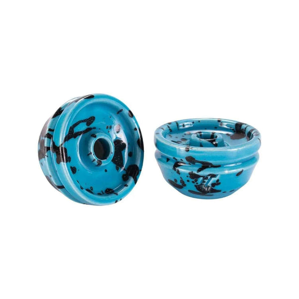 Blue and black speckled phunnel hookah bowl with Miami design on white background