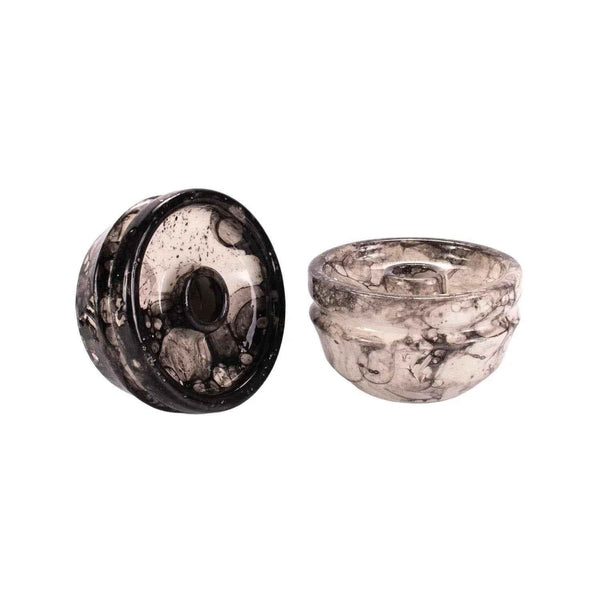 Marbled glass phunnel hookah bowls with black and grey pattern on white background
