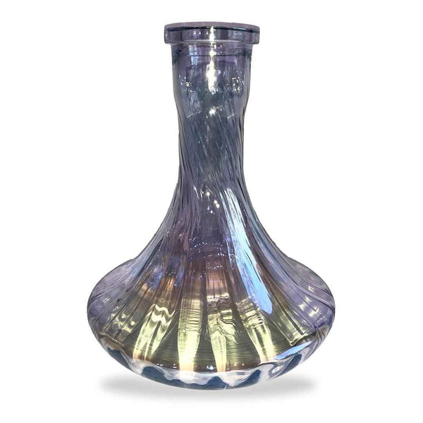 Fluted pearl glass shisha base with swirled translucent pattern on white background