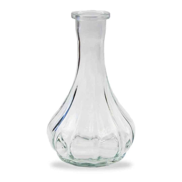 Clear corrugated glass shisha base with teardrop shape on white background