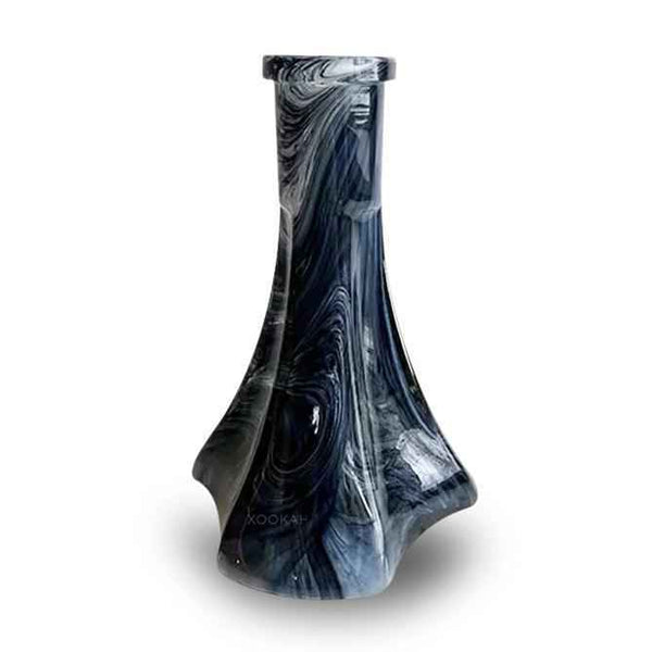 Black and white marble glass shisha base with flared design on a white background