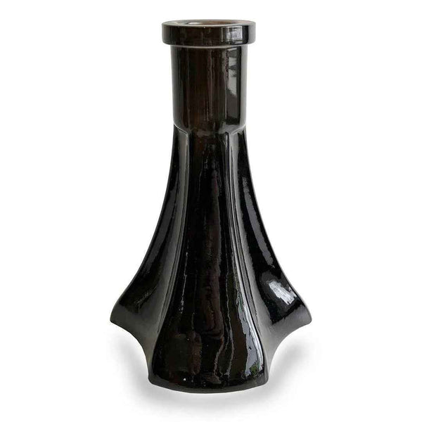 Gloss black vessel glass shisha base with modern flared design on white background