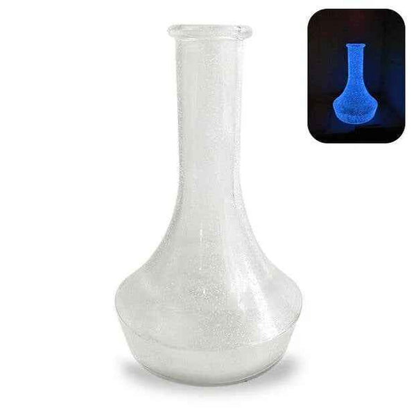 Clear glass shisha base with glitter accents and a glowing blue effect in the corner inset