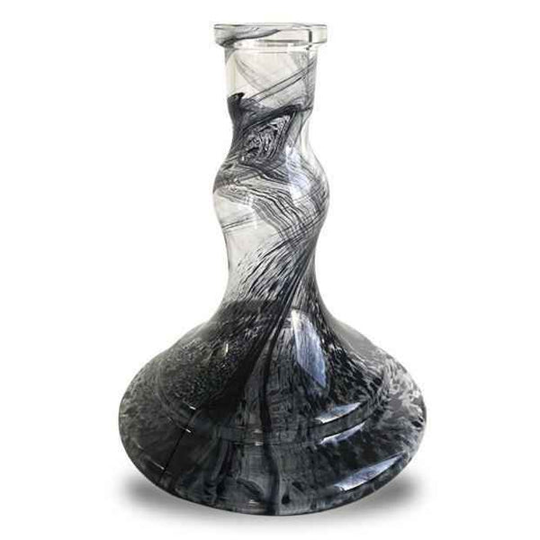 Wave design black alabaster glass shisha base with swirl pattern on white background
