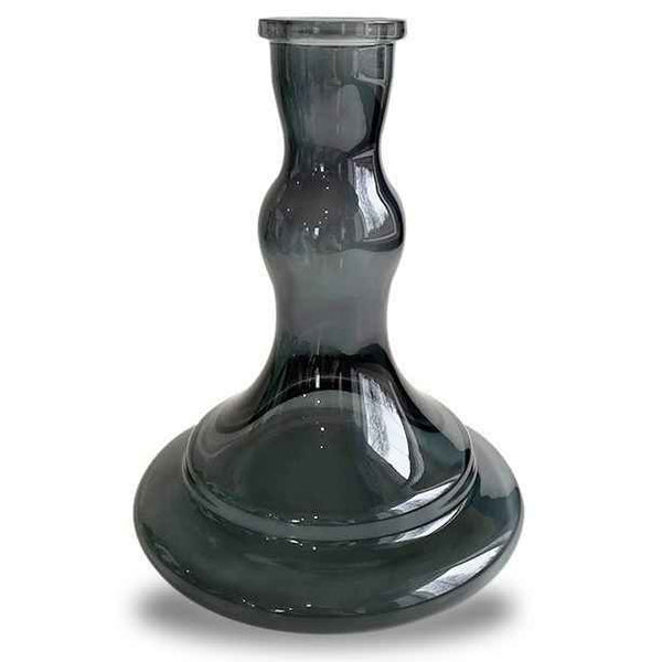 Black smoke wave glass shisha base with curved design on white background