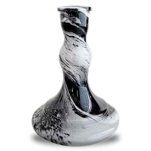 Marble wave glass shisha base with black and white swirl pattern, isolated on white