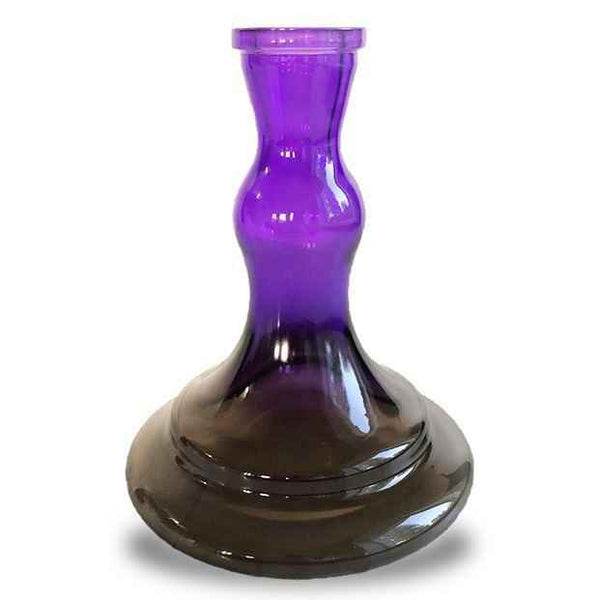 Wave-patterned glass shisha base in purple and smoky black gradient on white background