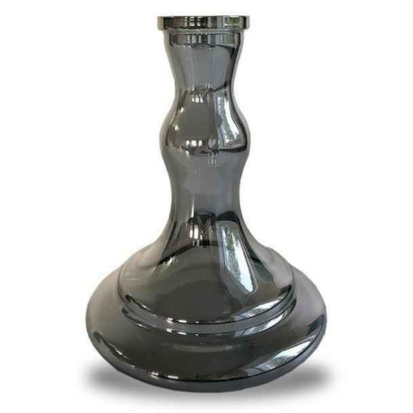Smoked glass shisha base with wave design, reflective finish on white background