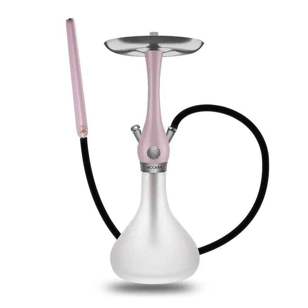 Mini mauve and silver shisha with black hose, modern design, glass base