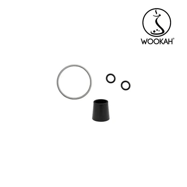 Wookah hookah grommets set with rubber rings and black connector on white background
