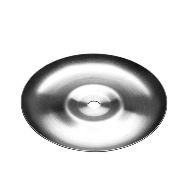 Stainless steel hookah ashtray with central hole on white background