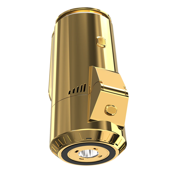 Gold metallic shisha heat management device with buttons and vents, isolated on white