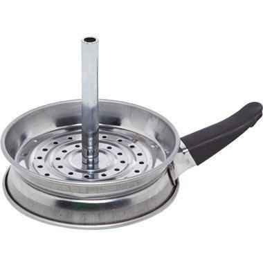 metal hookah phunnel bowl with perforated tray and black handle, isolated on white