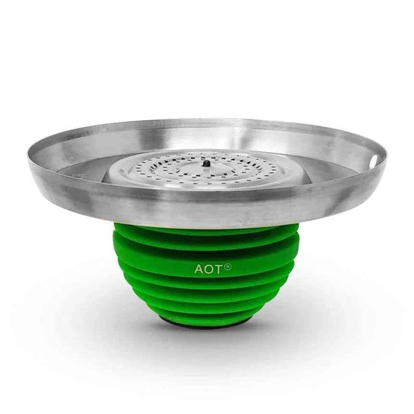 Green silicone hookah bowl with stainless steel heat management tray