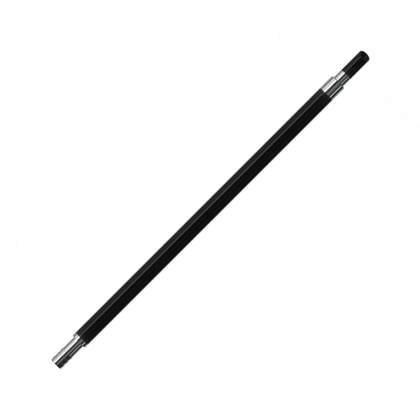 Black hookah hose with silver metal tips on a white background