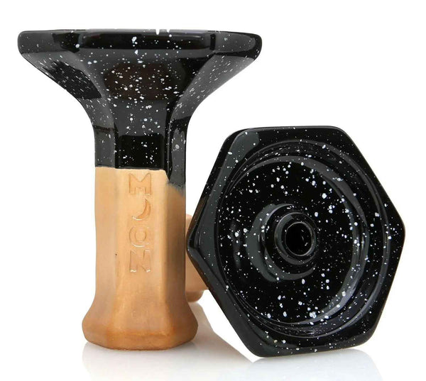 Black and tan ceramic shisha bowl with white speckles, hexagonal base design