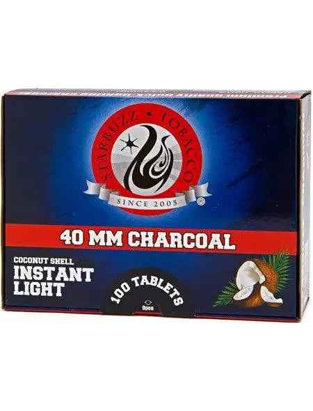 Box of 40mm coconut shell instant light charcoal tablets for shisha, 100 tablets pack
