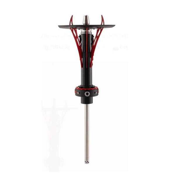 Modern black and red shisha stem with sleek design and metal shaft, isolated on white