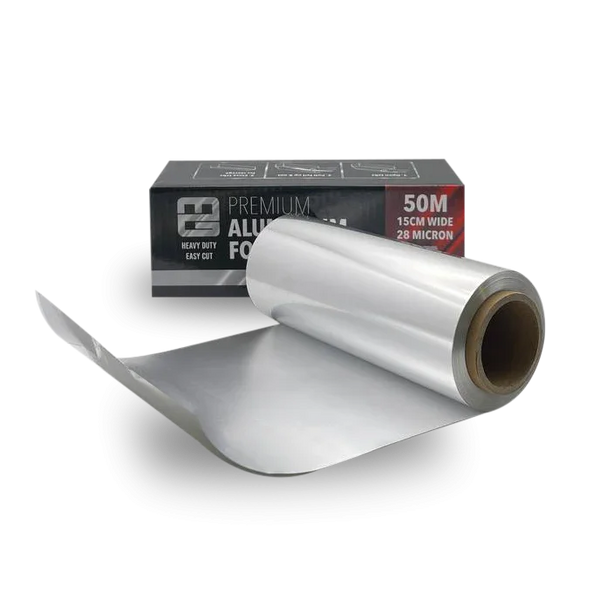 Premium heavy duty aluminum foil roll 50m for shisha, with box packaging on white background