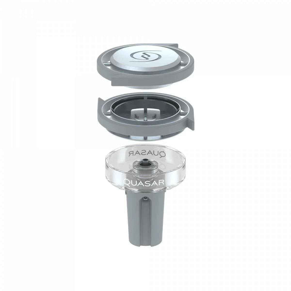 Grey Quasar hookah heat management system disassembled and shown in three parts