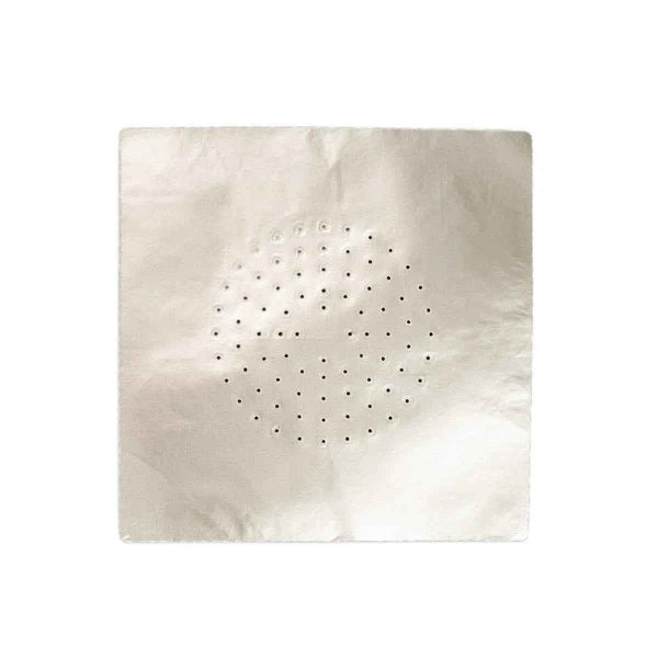 Square pre-poked hookah foil sheet with evenly spaced holes, on a white background.