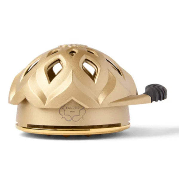 Gold hookah heat management device with decorative cutout design and black handle
