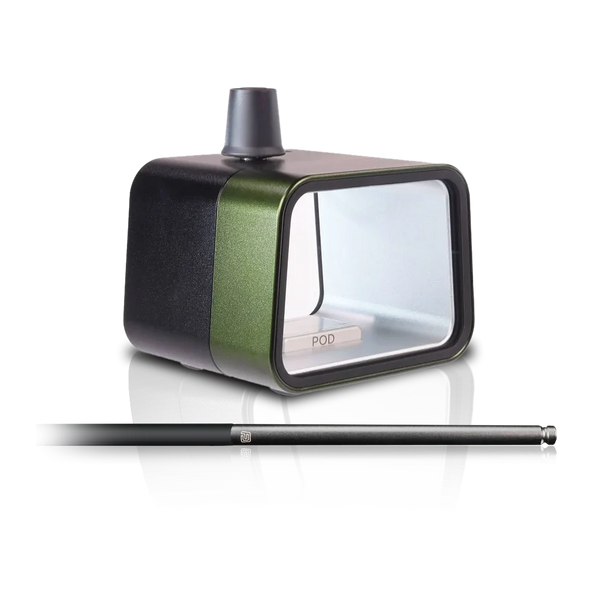 Modern green and black portable shisha device with detachable mouthpiece and sleek hose