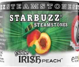 Starbuzz SteamStones Irish Peach shisha flavor container with sliced peach and green hat illustration