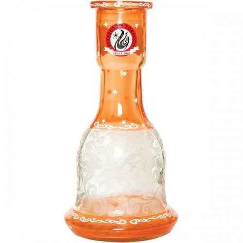 Orange and clear glass shisha vase with decorative white patterns and star accents