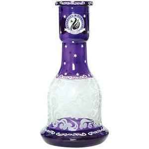 Purple and clear glass shisha vase with decorative white patterns and star designs