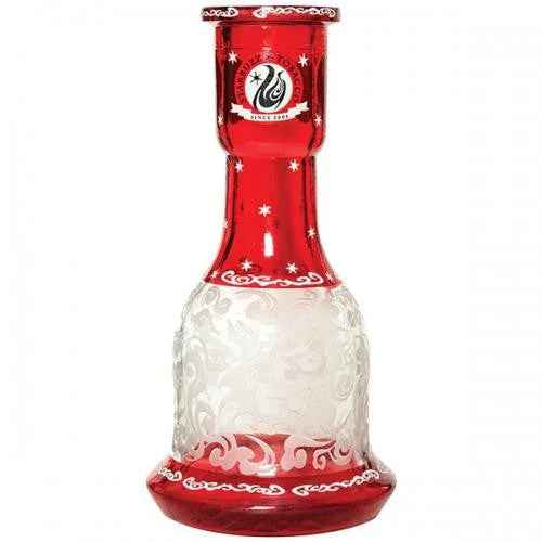 red glass shisha base with white decorative patterns and star accents