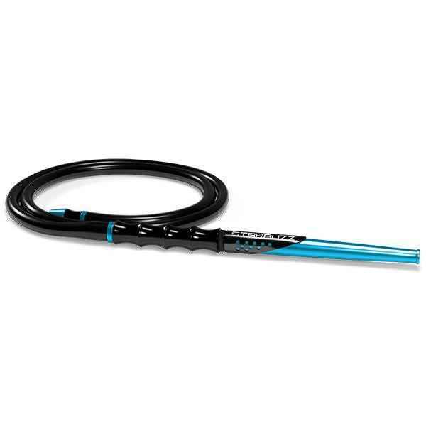 Sky blue and black hookah hose with ergonomic handle on white background