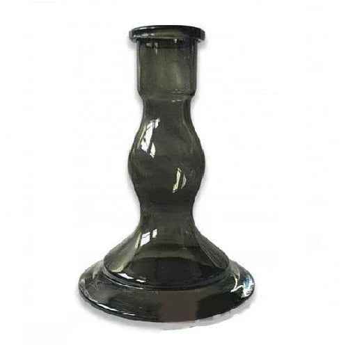 Smoked glass hookah vase with curved design on white background