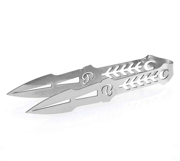 Stainless steel shisha coal tong with decorative cutout pattern on white background